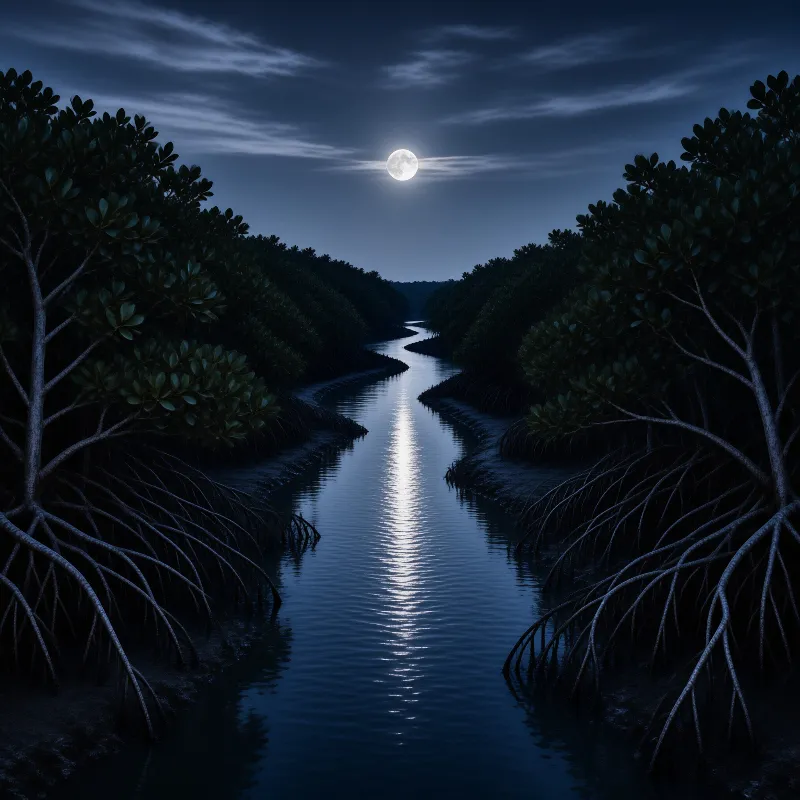 Moonlit Mangrove River