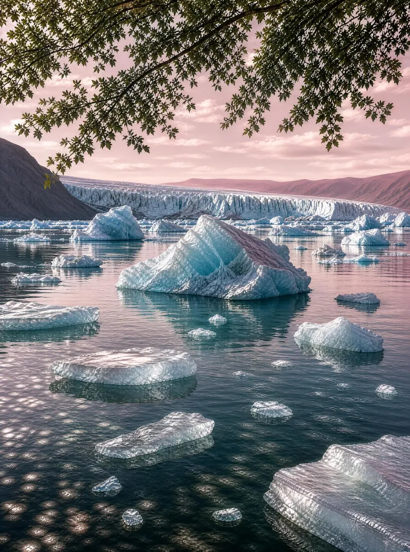 Glacier and Icebergs at Sunset