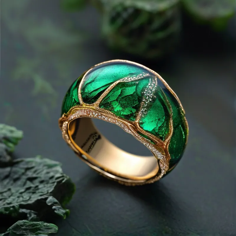 Green Cabochon Gold Ring