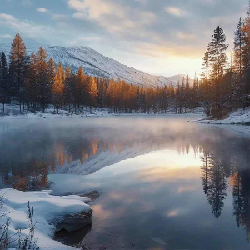 Winter Mountain Lake Reflection