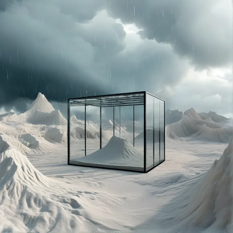 Glass Cube in Snowy Landscape