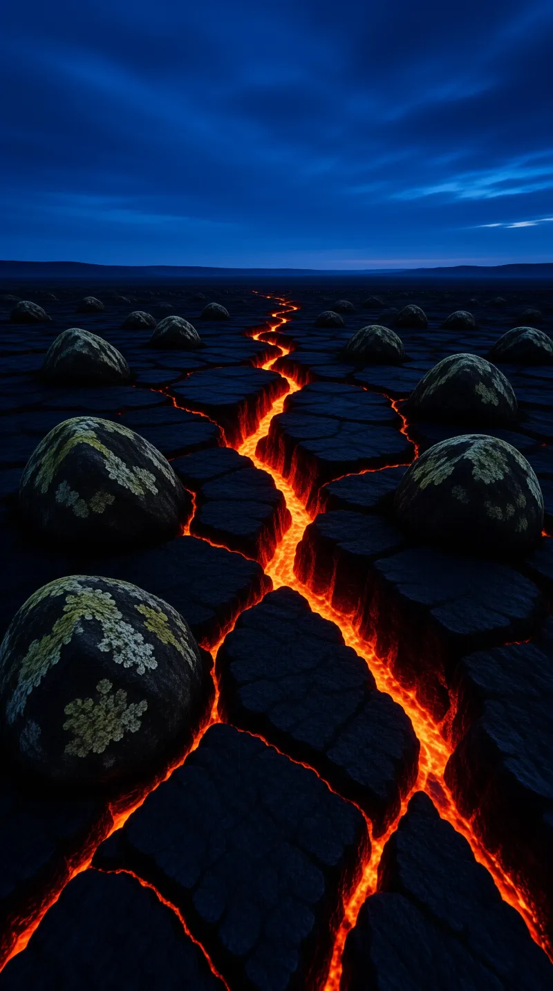 Lava Cracks in Dark Landscape