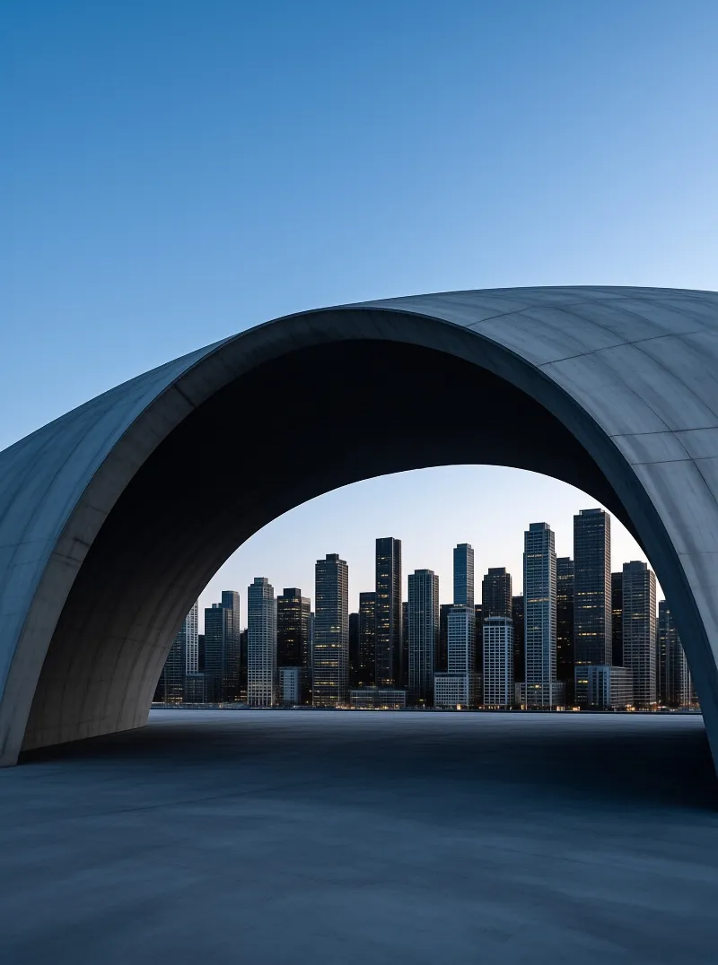 Arch Framing City Skyline