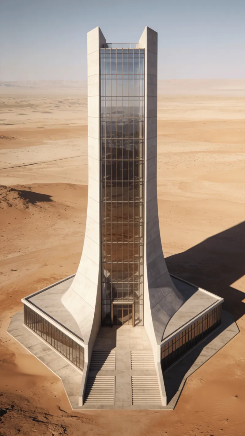 Tower with Glass Curtain Wall — Desert Plain
