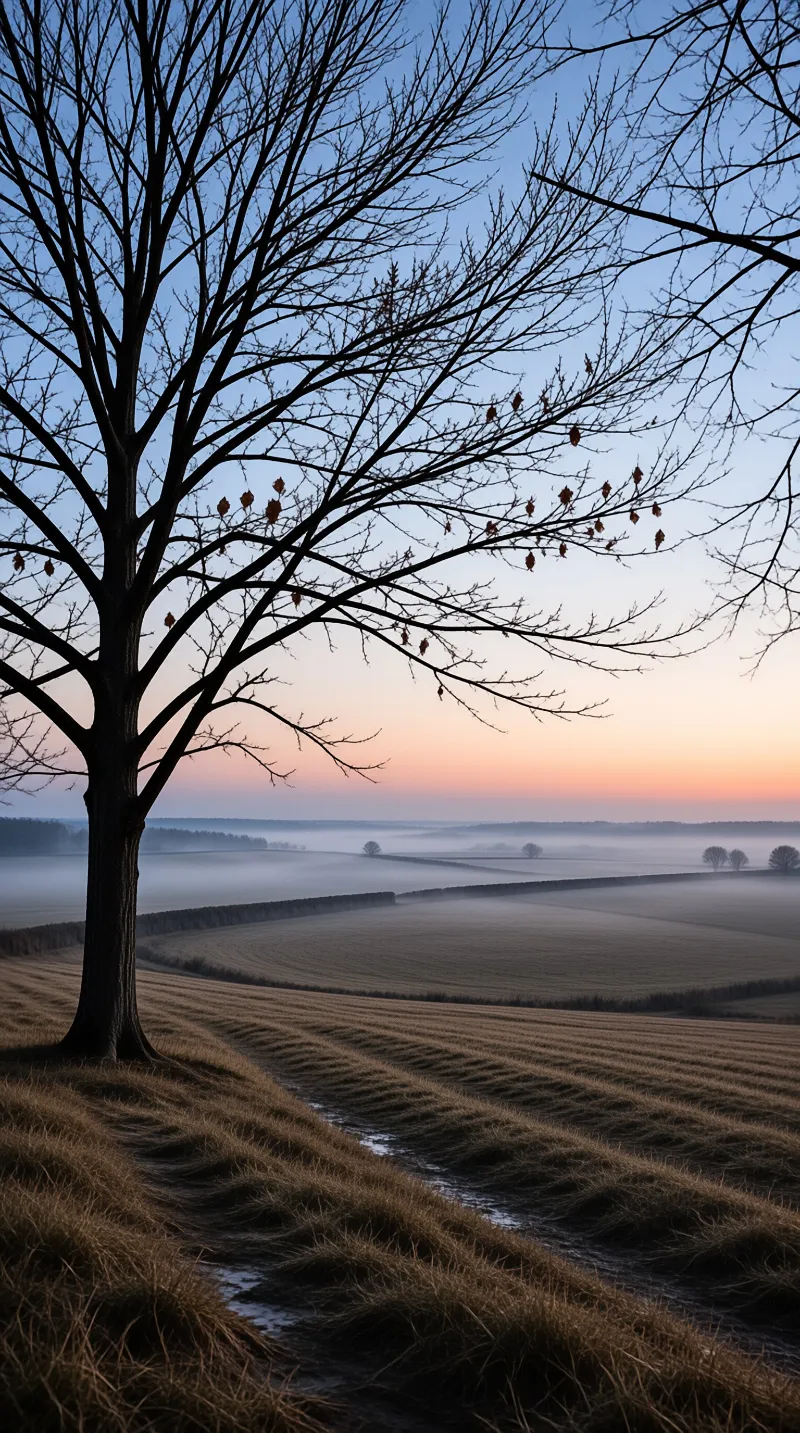 Misty Landscape with Bare Tree