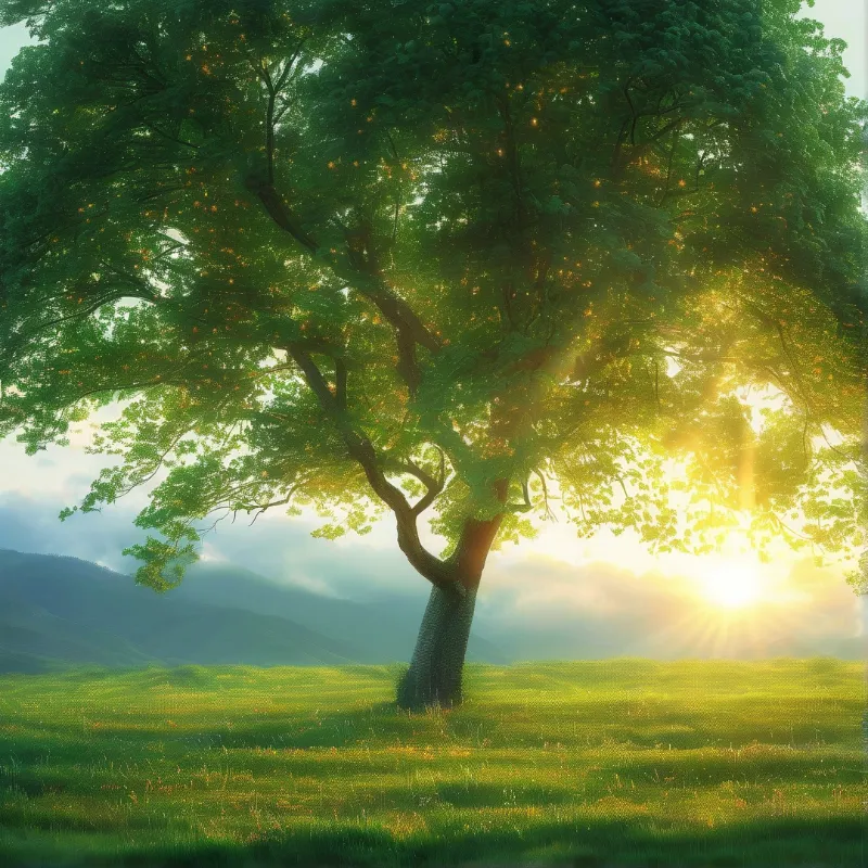Sunlit Tree in Field