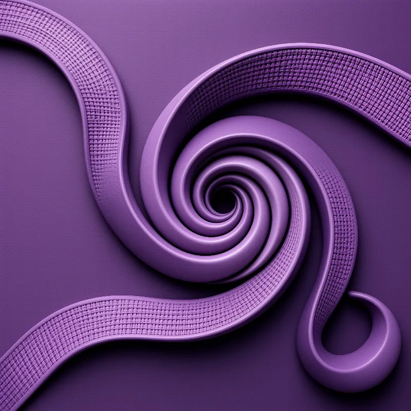 A purple spiral with woven edges curves smoothly towards a dark center under soft diffused lighting.