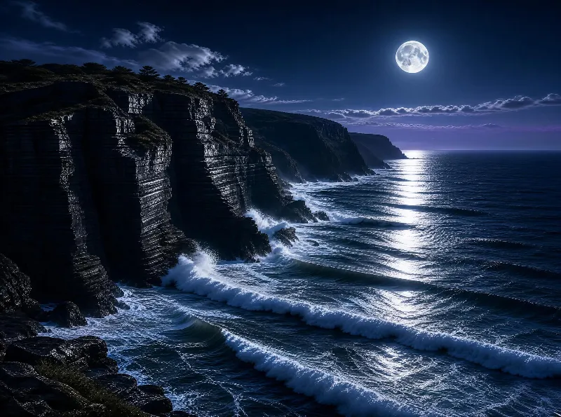 Moonlit Coastal Cliffs