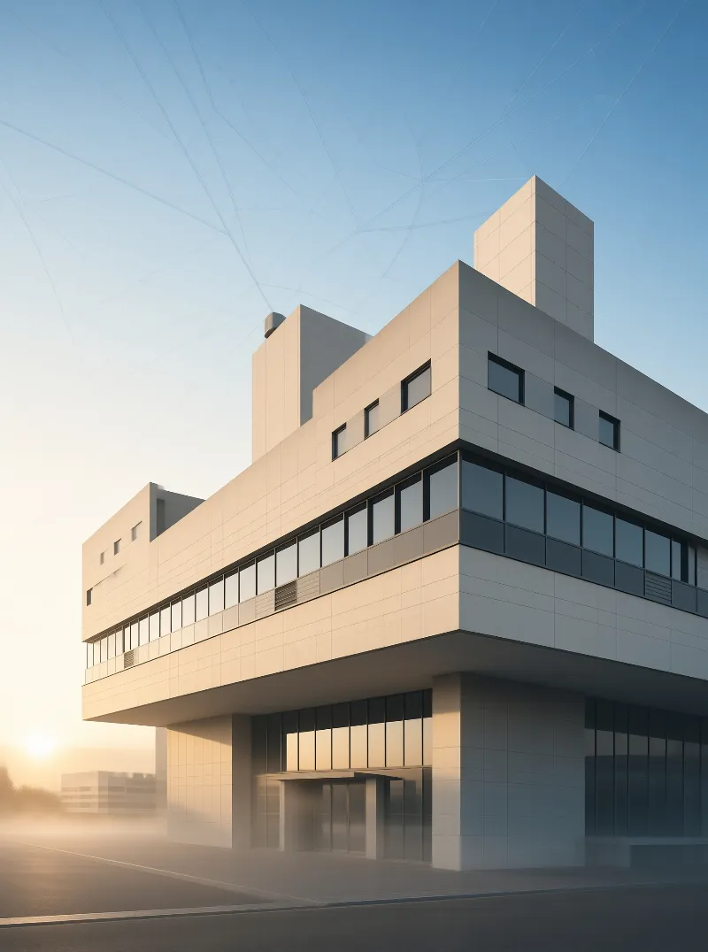 Concrete Pavilion in Morning Mist