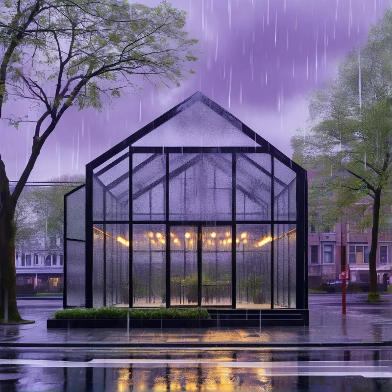 Glass Pavilion in Rain