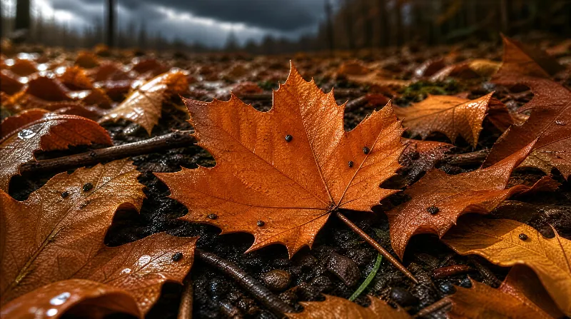 Autumn Leaves on Wet Ground