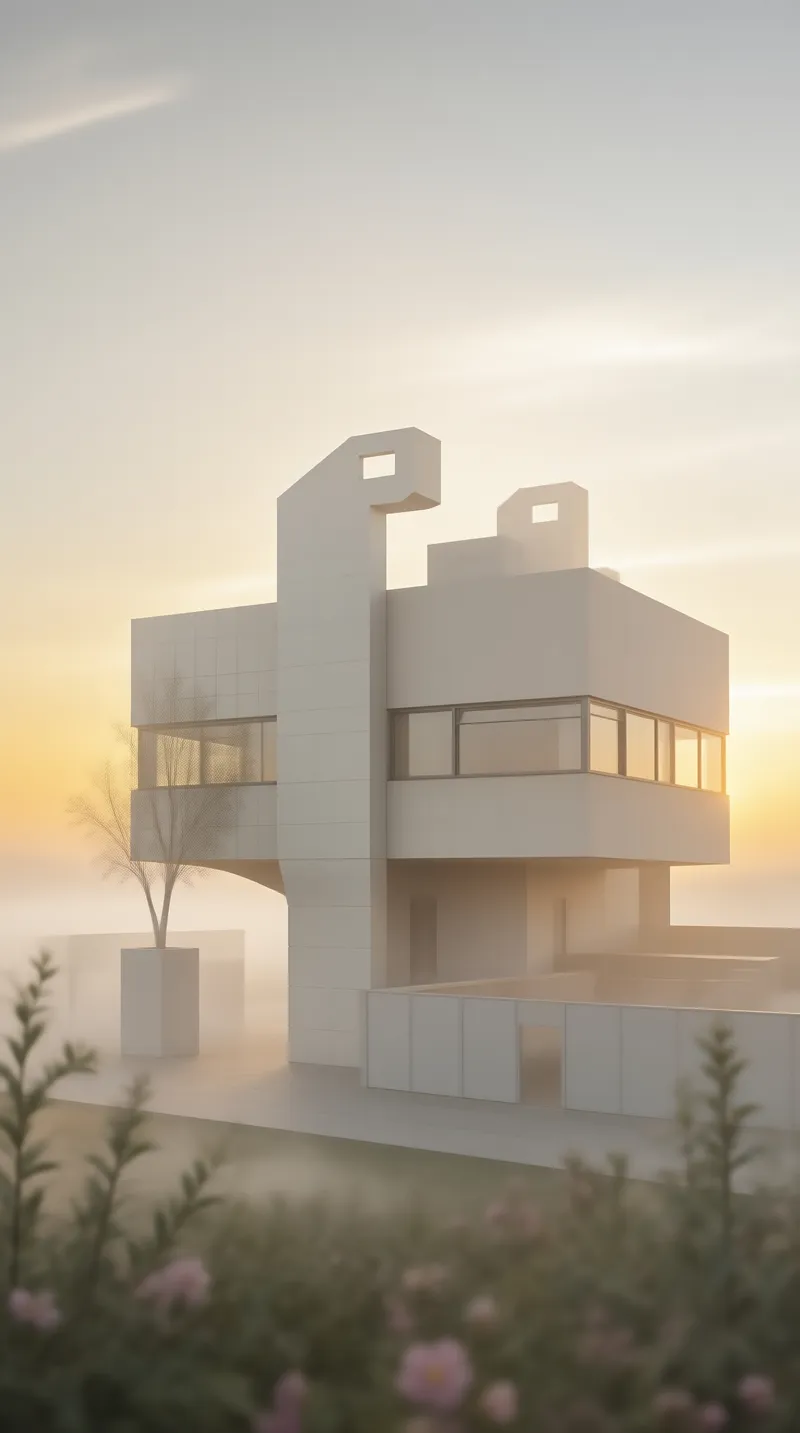Modern White House in Mist