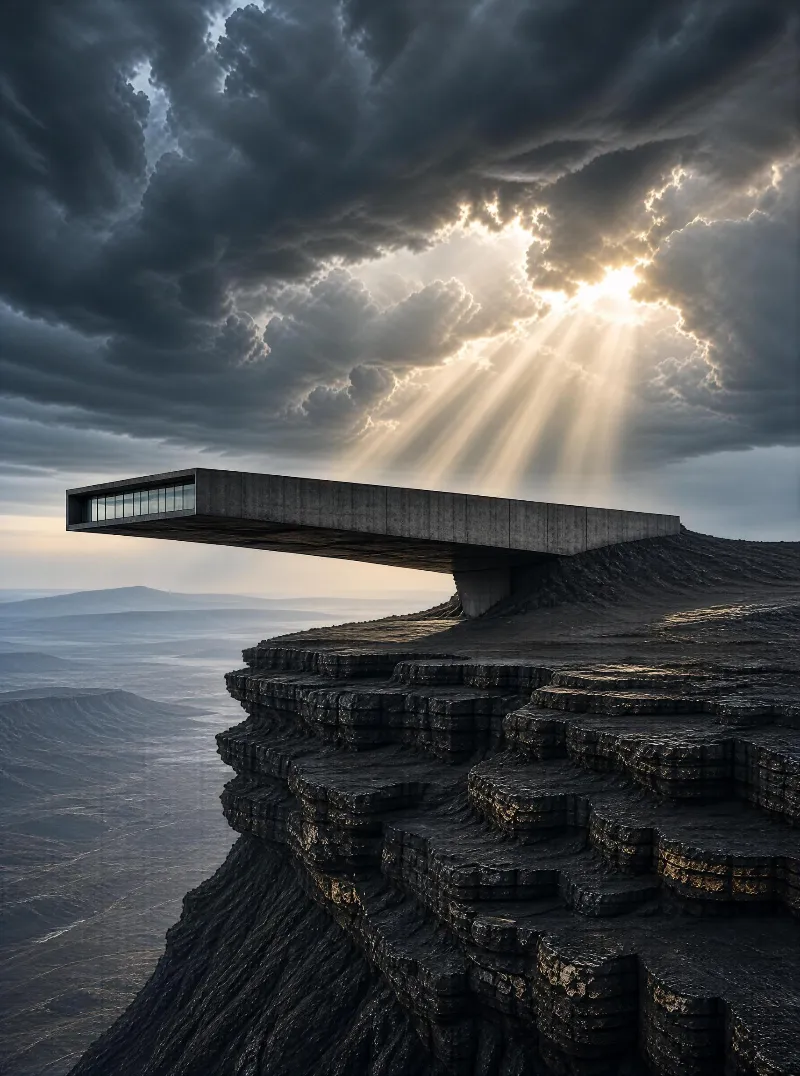 Suspended Concrete Structure on Cliff