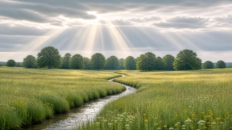Sunlit Meadow with Stream