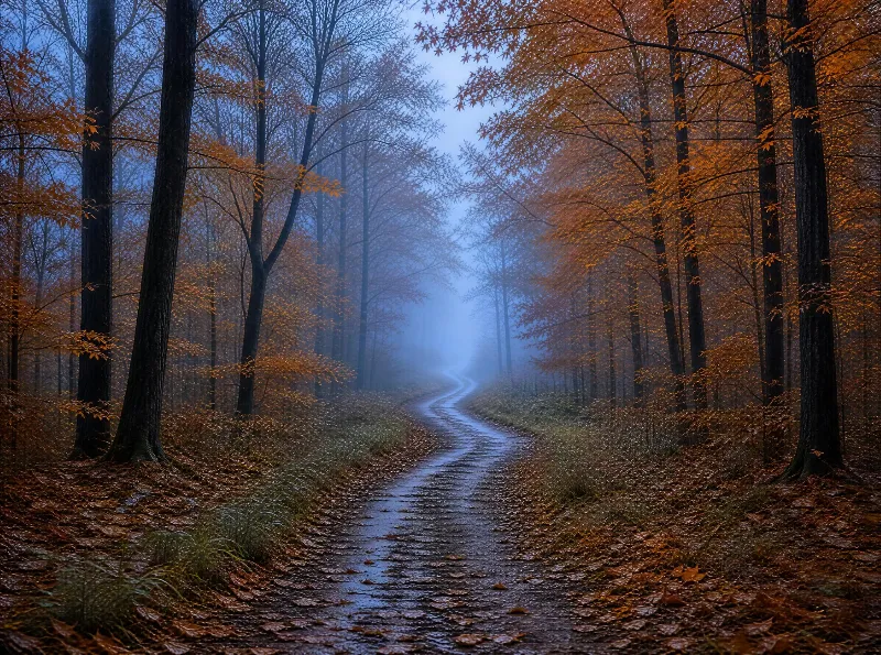 Misty Autumn Forest Path