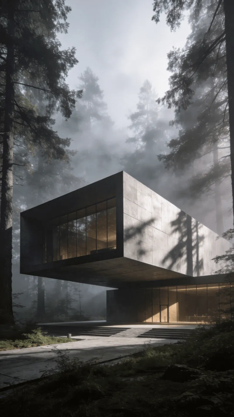 Museum with Floating Cantilever — Misty Forest