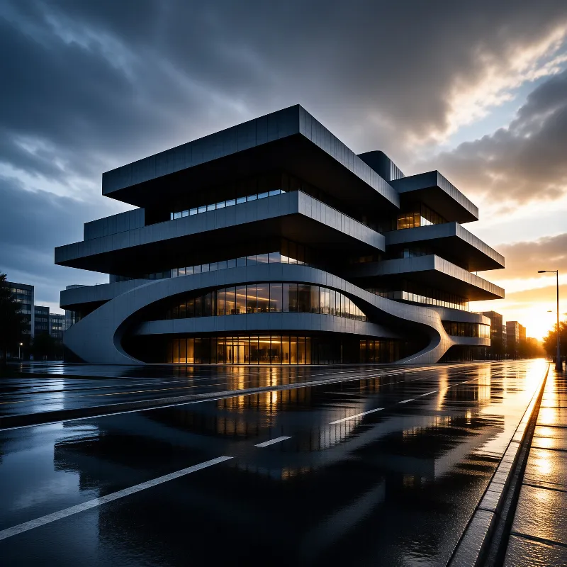 Futuristic Building at Sunset