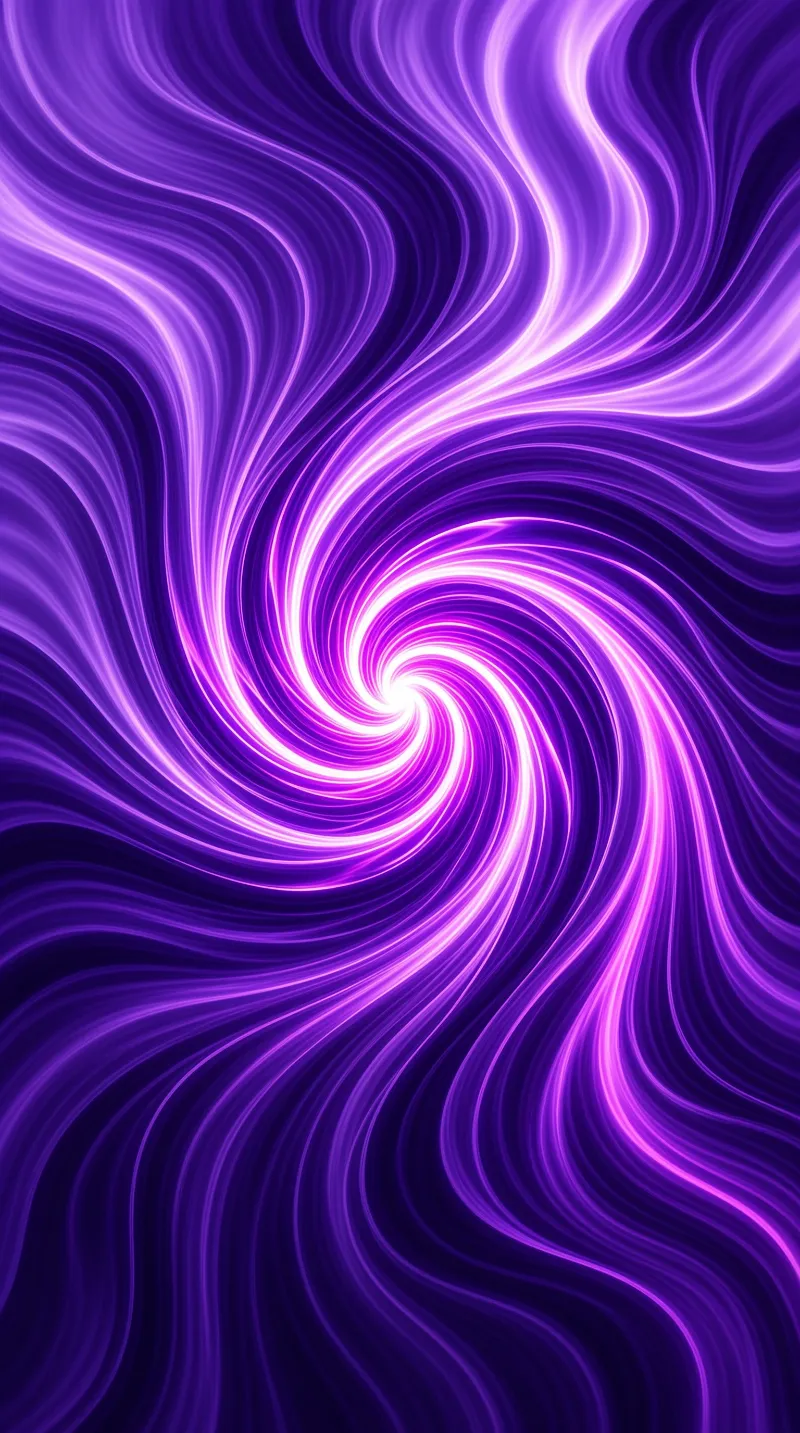 Flowing violet lines twist into a bright white spiral center against a dark digital background.