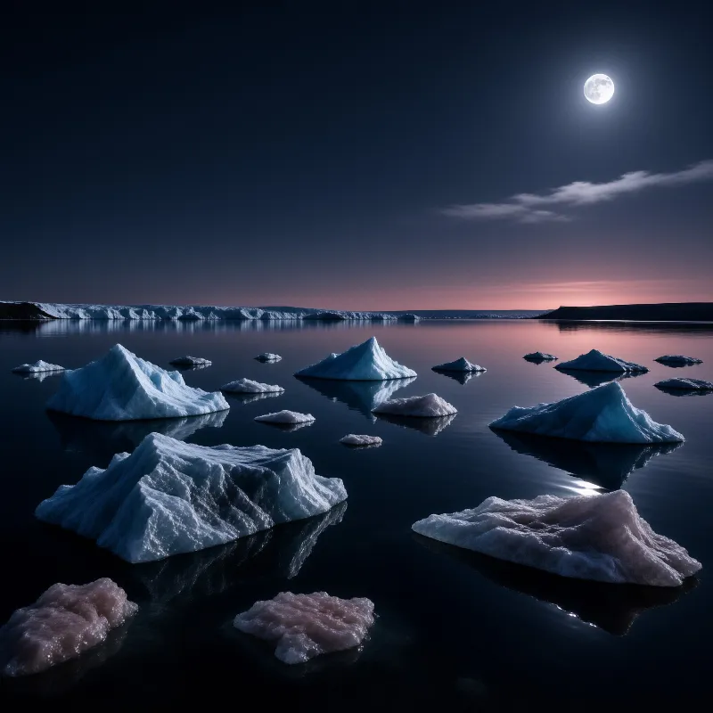 Moonlit Arctic Icebergs