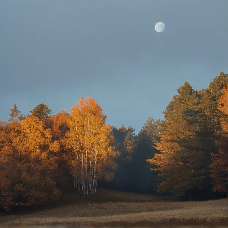 Moon Over Autumn Forest