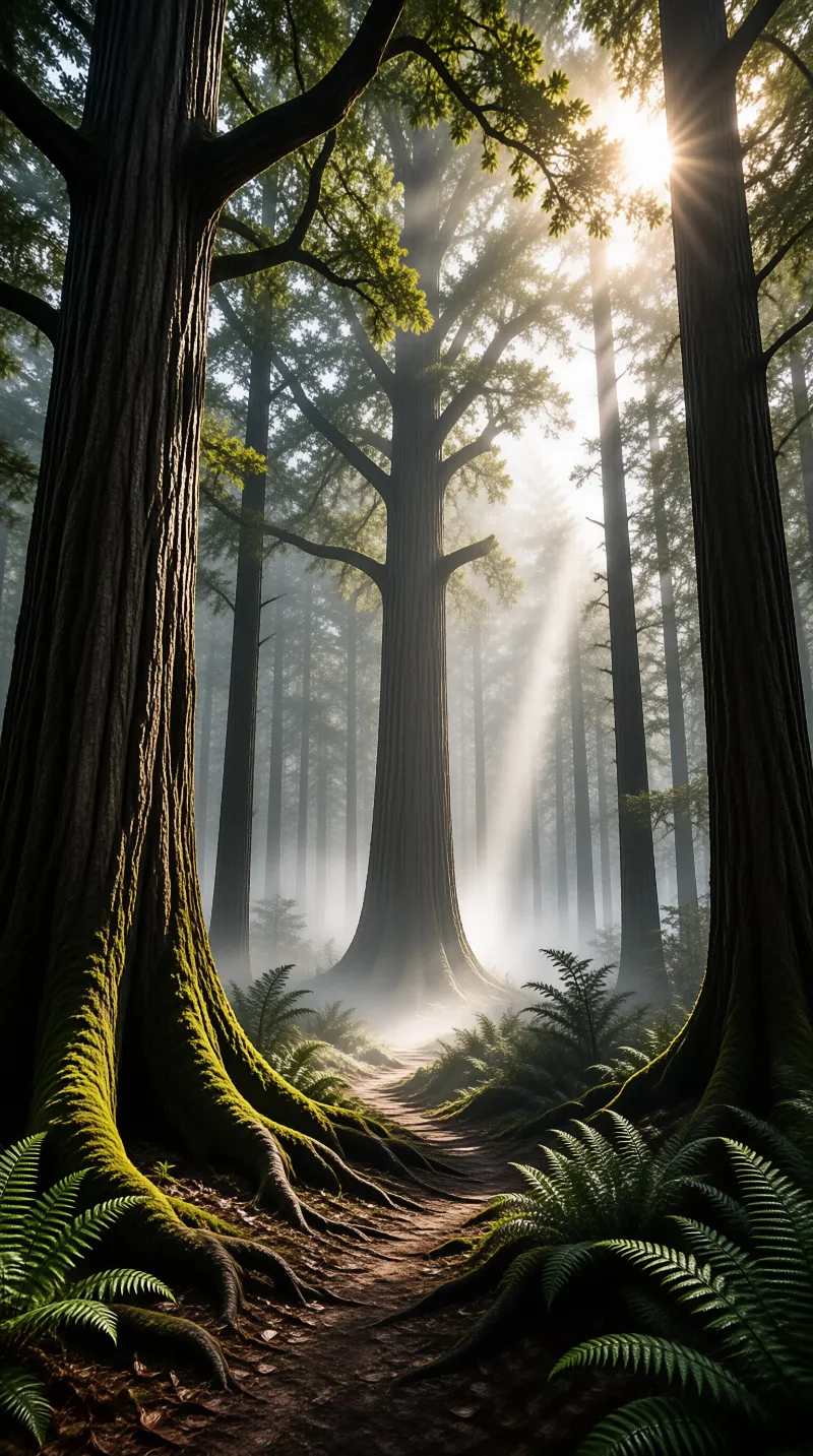 Sunlit Ancient Forest Path