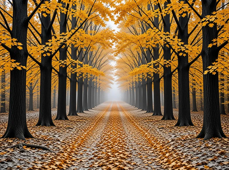 Golden Autumn Maple Avenue Landscape
