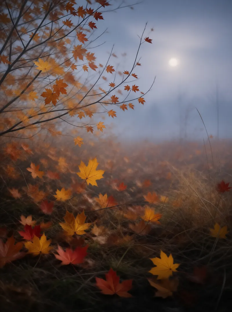 Misty Autumn Maple Leaves