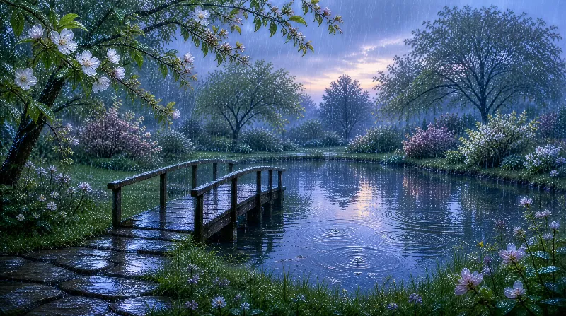 Rainy Garden Scene