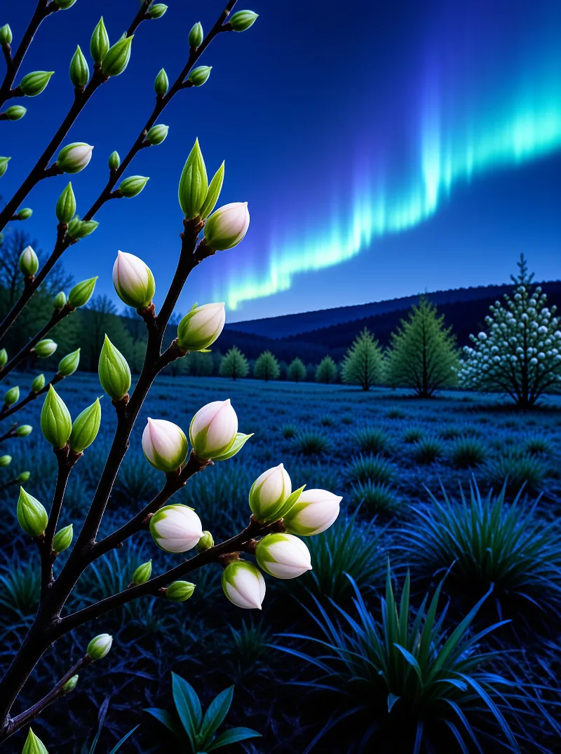 Aurora and Blossoms