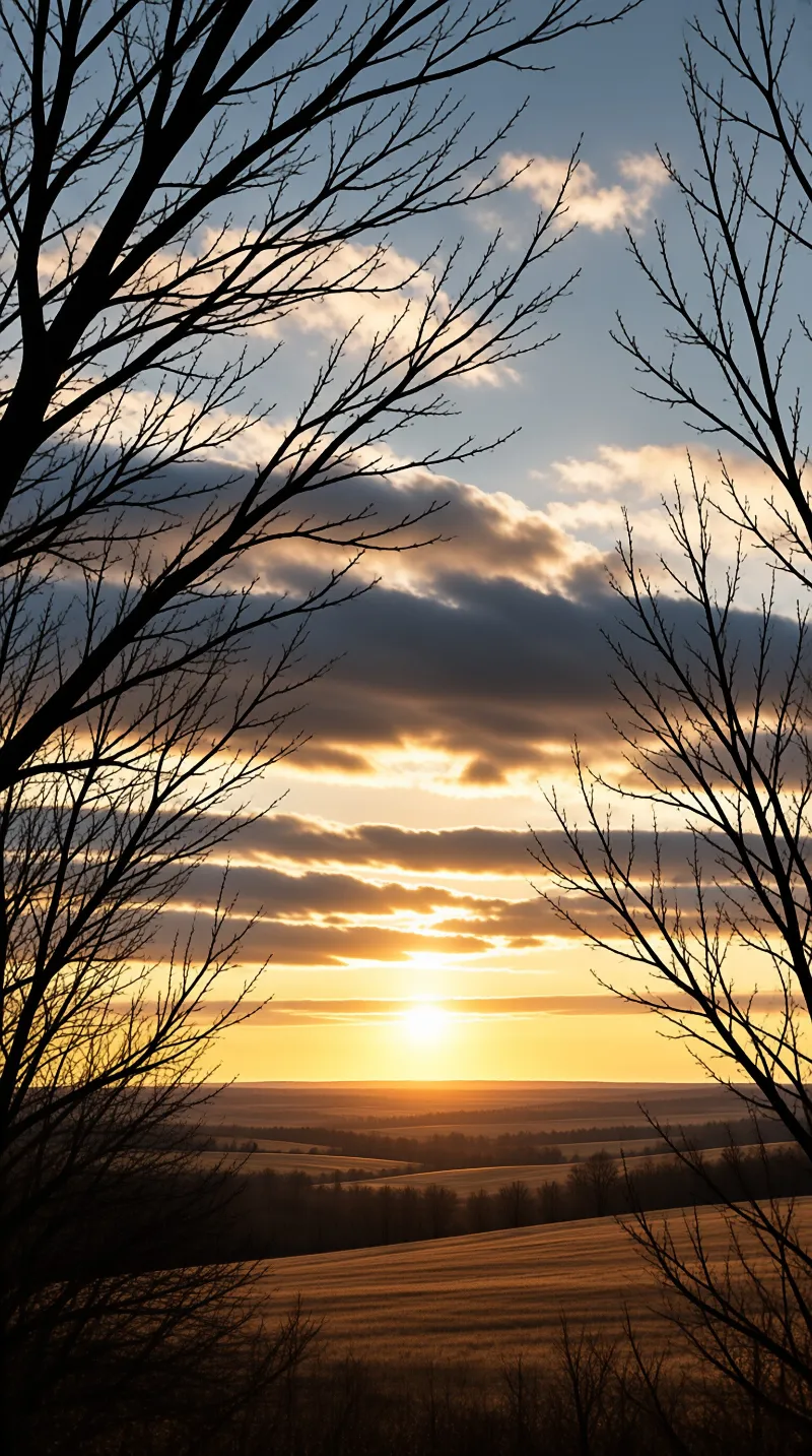 Winter Sunset Framed by Trees