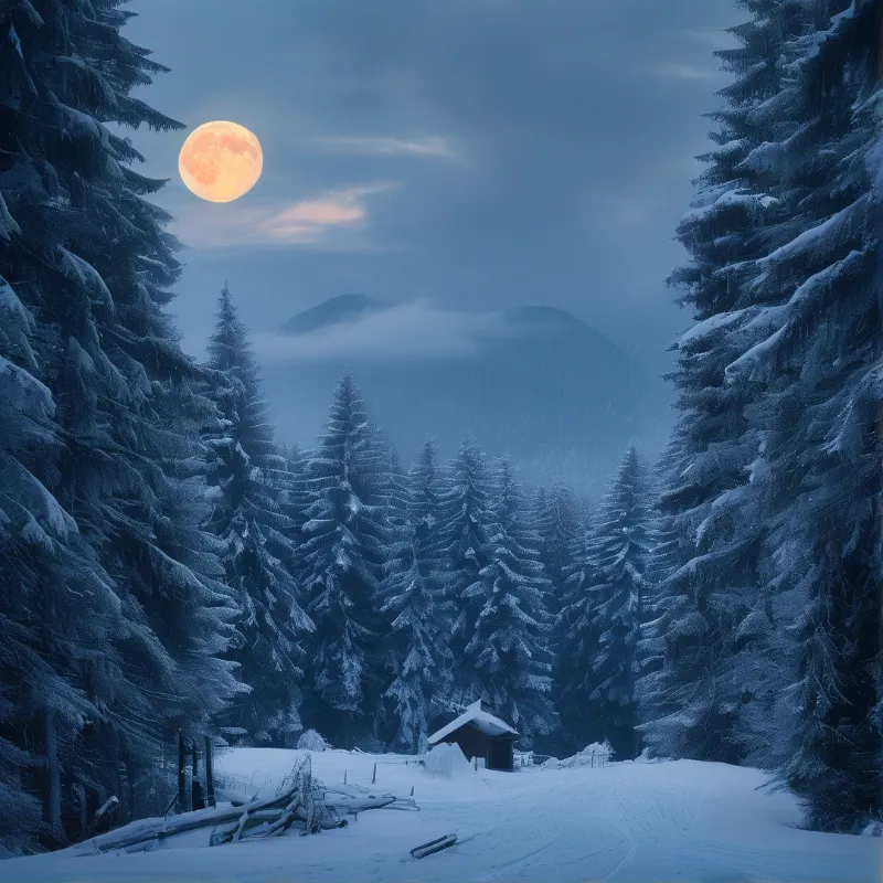 Winter Moonlit Forest Landscape