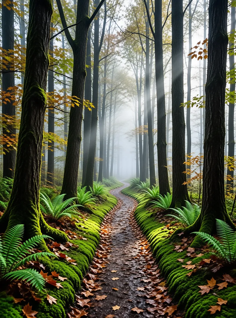 Misty Autumn Forest Path