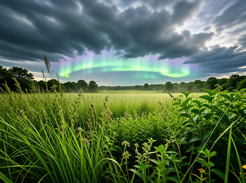 Aurora Over Green Field