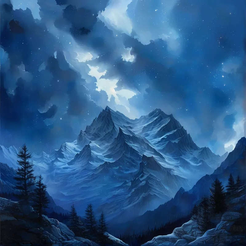 Snowy Mountains at Night