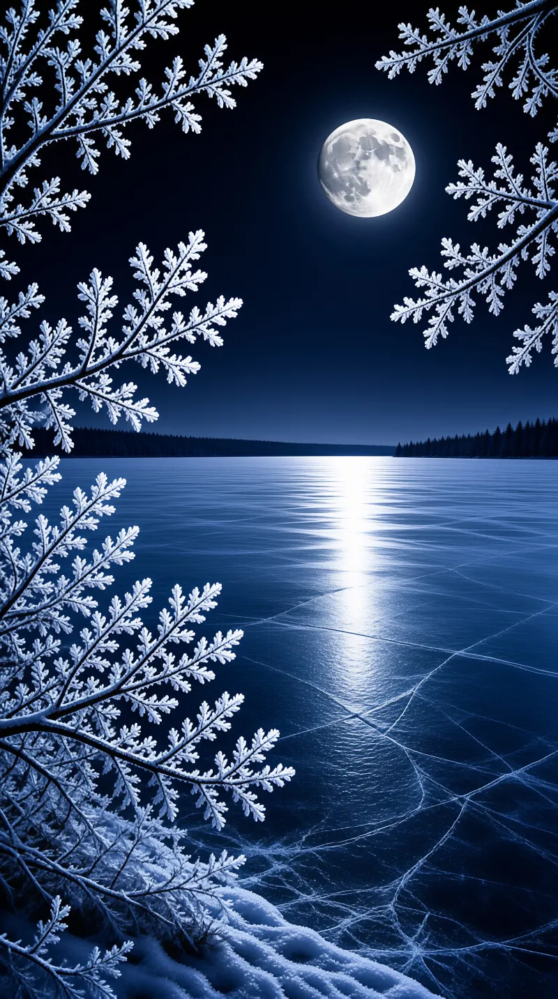 Moonlit Frozen Lake