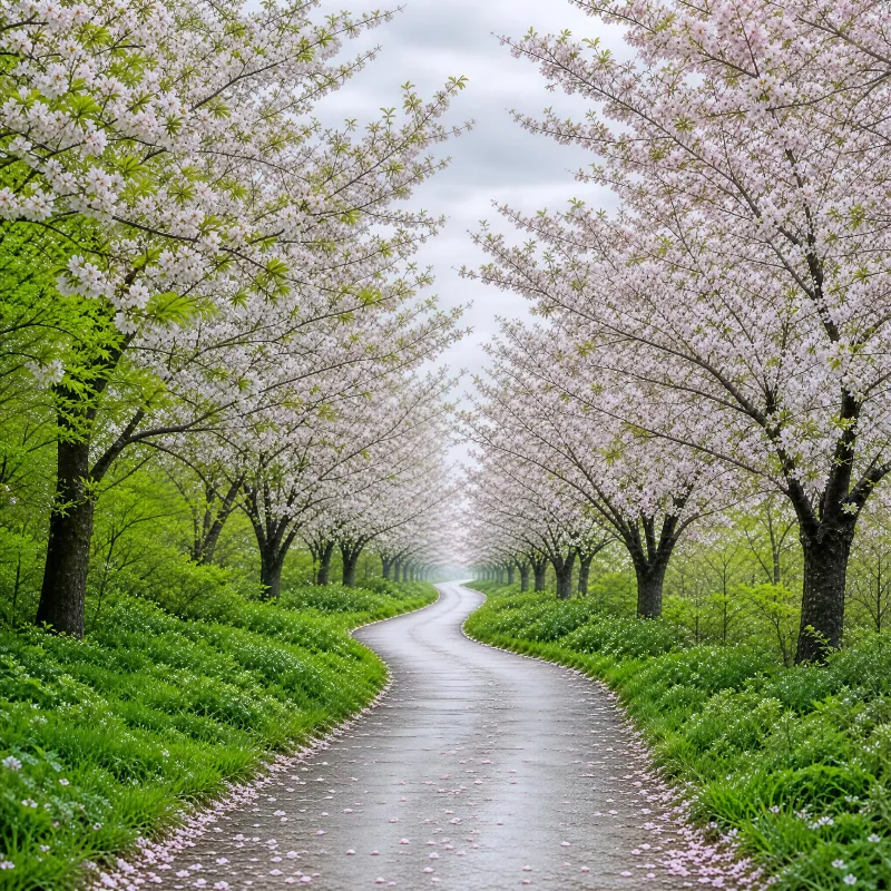 Cherry Blossom Tree-Lined Path