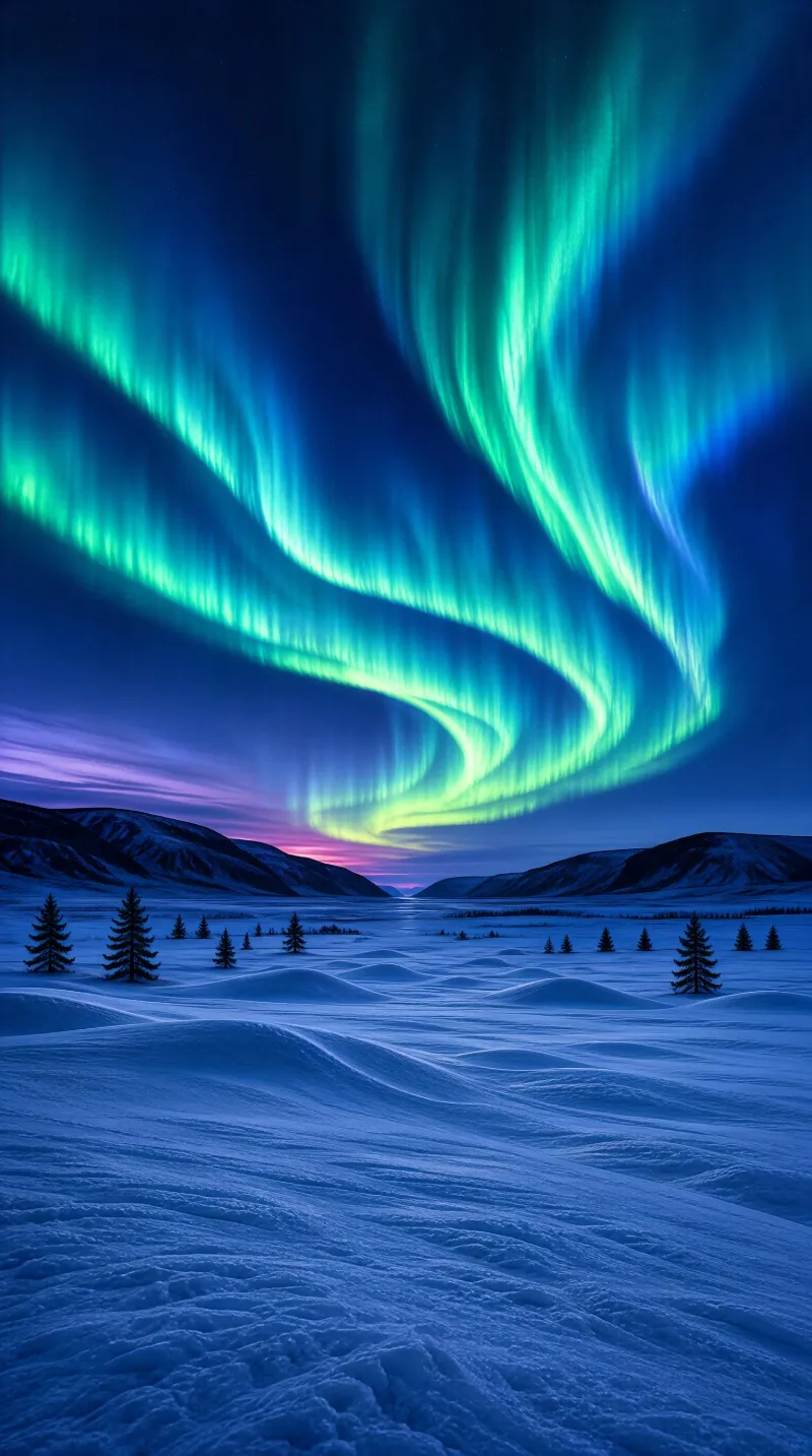 Northern Lights Snow Scene