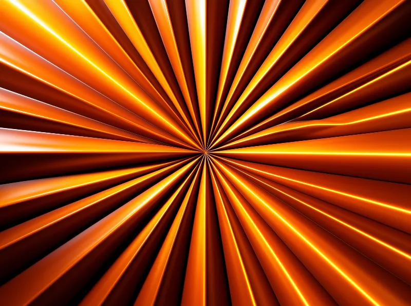 Sharp orange metallic strips converge toward a central point creating a dynamic starburst pattern.