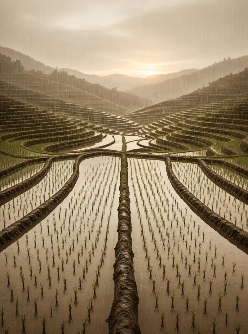 Rice Terraces in Rain