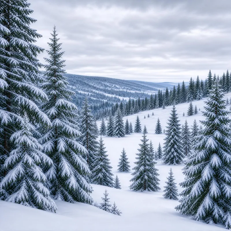 Snow-Covered Pine Forest Landscape