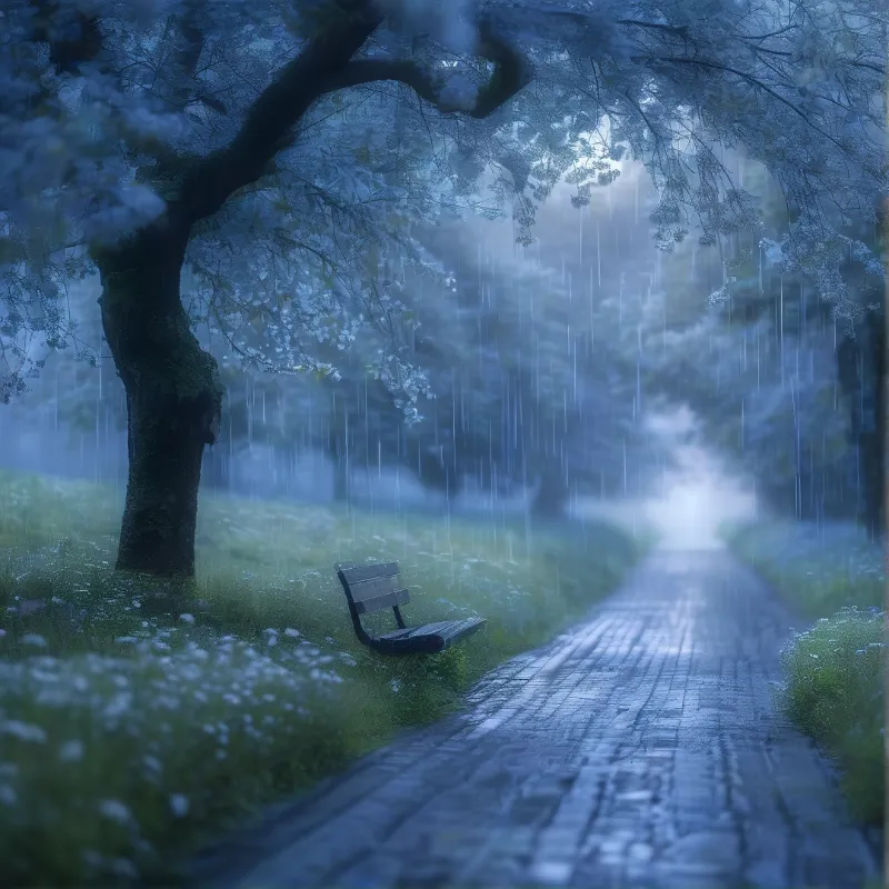 Lonely Bench in Rain