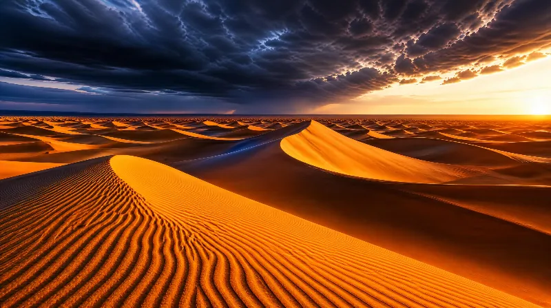 Golden Dunes Beneath Stormy Sky