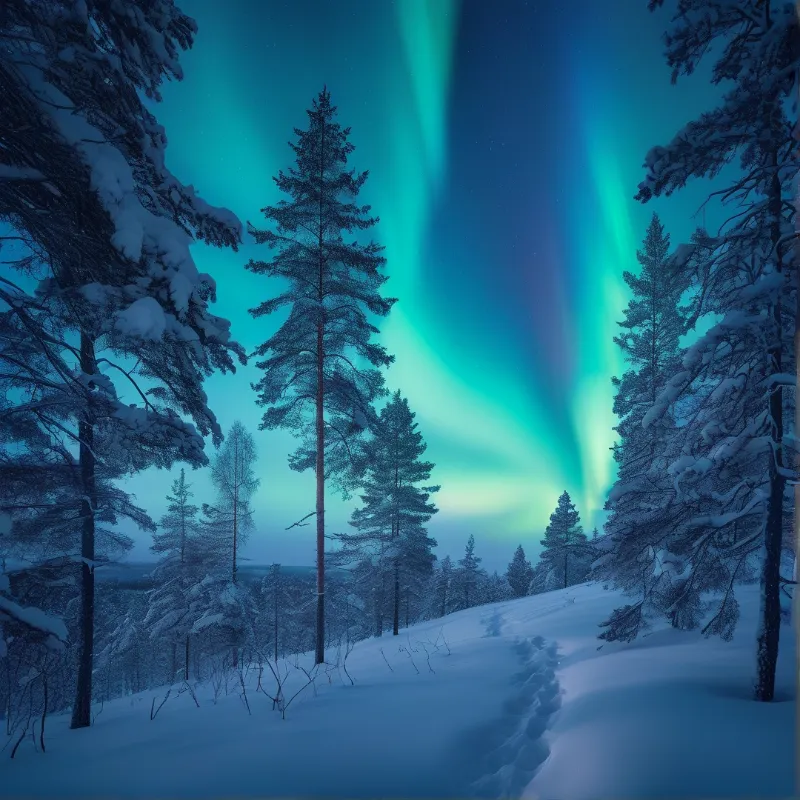 Aurora over Snowy Forest