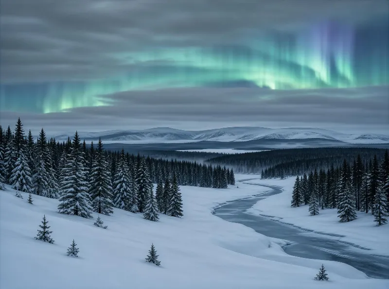 Aurora Over Frozen River