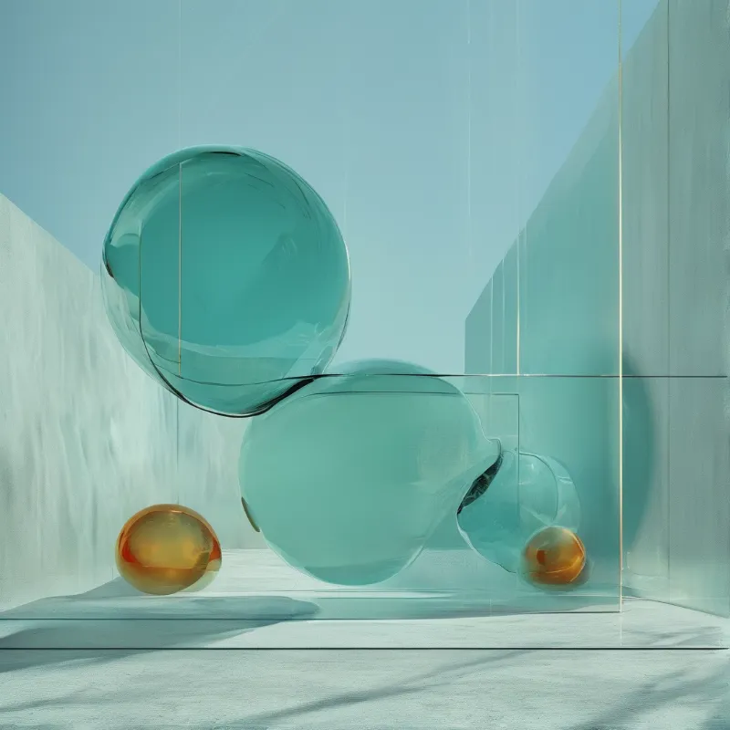 Abstract Teal Glass Spheres
