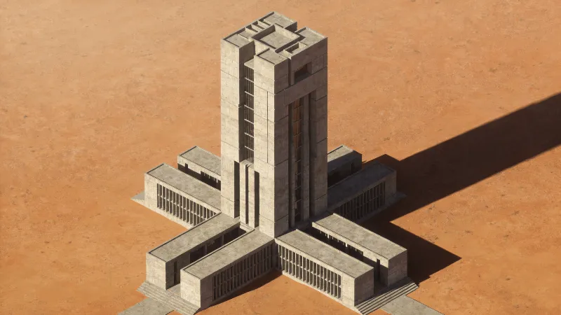 Tower with Brutalist Massing — Desert Plain