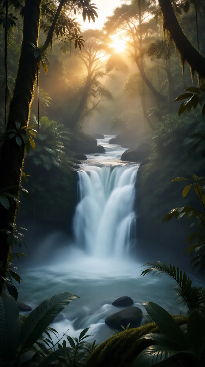 Misty Jungle Waterfall
