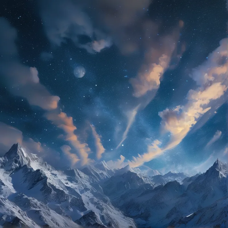Snowy Peaks Under Starry Sky