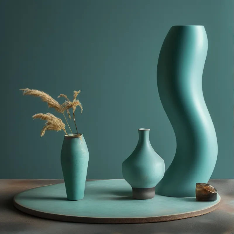 Three Teal Ceramic Vases