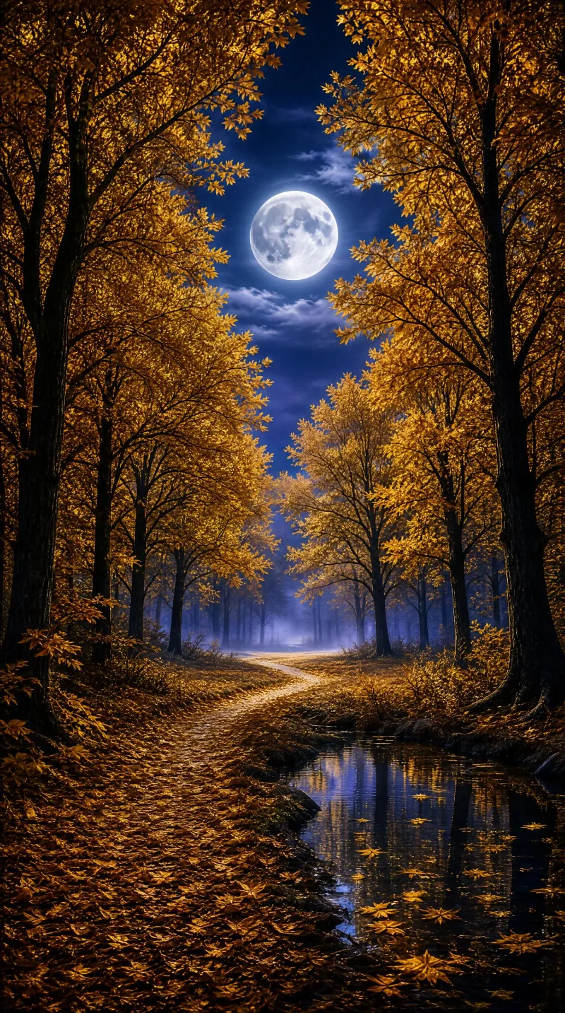 Full Moon Over Autumn Forest